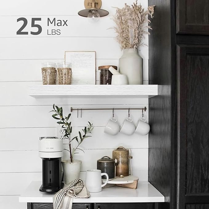 QEEIG Floating Shelf for Wall Bathroom Shelves Bedroom Kitchen Living Room Farmhouse Small Book Shelf 16 inch Set of 1, White (015-W1)