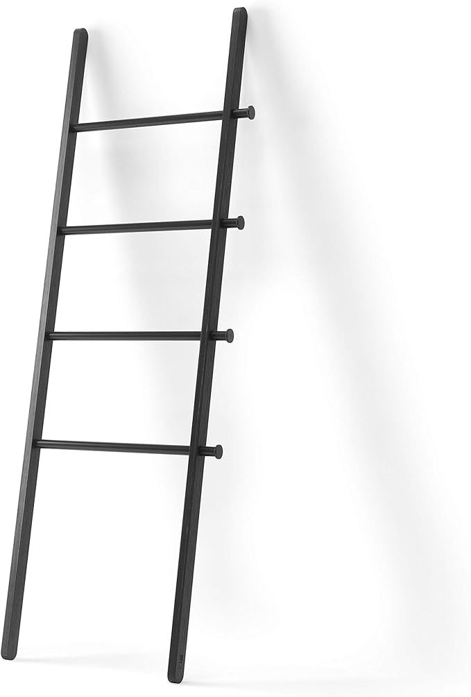 Umbra Leana Decorative Ladder, Expandable Blanket Rack, Bathroom Towel Holder, and Clothes Organizer, Regular, Black