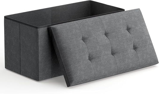 Magshion Folding Storage Ottoman Bench, 30 Inches Ottoman Foot Rest, End of Bed Bench, Storage Chest for Living Room, Entryway, Bedroom, 600 lbs Load Capacity, 15 x 30 x 15 Inches, Dark Gray