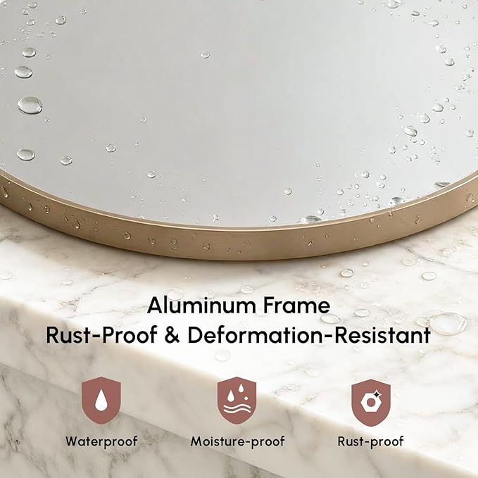 USHOWER Gold Bathroom Mirrors for Over Sink, 24 Inch Circle Mirror with Metal Frame, Wall Mirror for Vanity, Entryway, Living Room, Hallway and Bedroom Decor