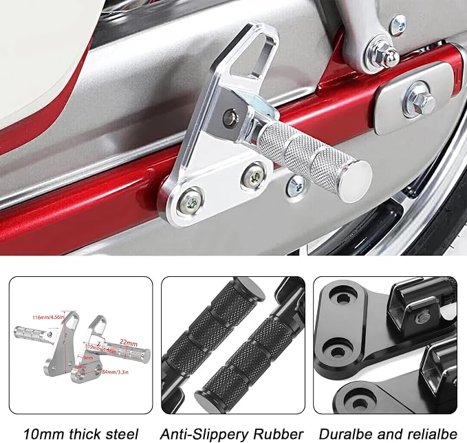 Motorcycle Passenger Footpegs C125 Aluminum Foldable Foot Pegs Rear Footrest Pedals Bracket for Honda Super Cub C125 C 125 JA48 JA58 JA71 2018-2025 (Black)