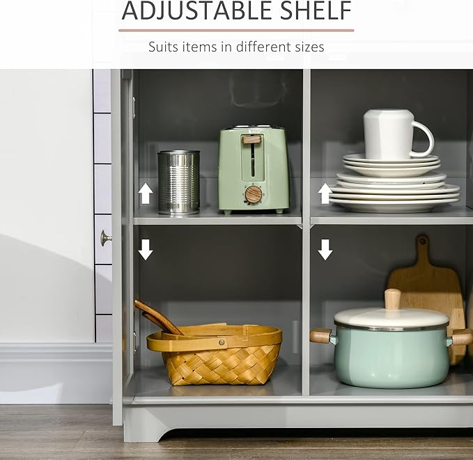 HOMCOM Sideboard Buffet Cabinet with Solid Wood Countertop, Modern Kitchen Storage Cabinet, Coffee Bar Cabinet with 3 Drawers, Doors and Adjustable Shelf, Gray