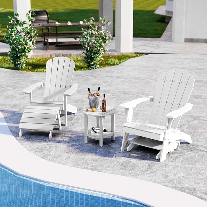 YEFU Adirondack Ottoman Set of 4, Adirondack Foot Rest, Patio Foot Rest, Folding Adirondack Footstool, Weather Resistant for Adirondack Chair, Widely Used for Outdoor, Porch, Backyard, Fire Pits-White