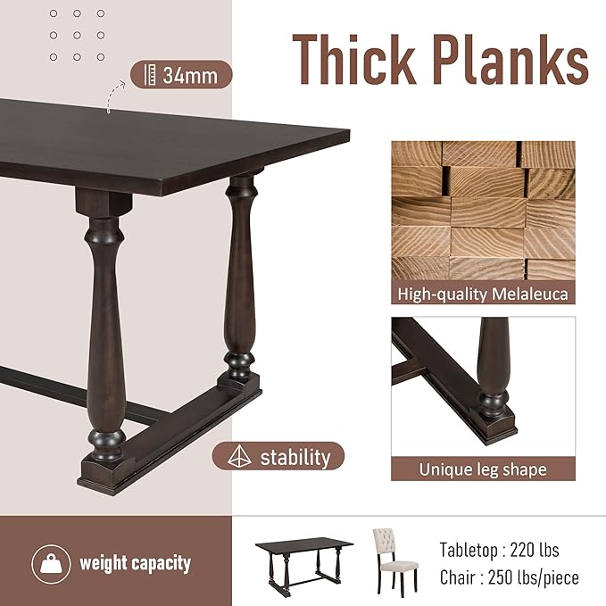 Harper & Bright Designs 6-Piece Dining Table and Chair Set with Special-Shaped Legs and Foam-Covered Seat Backs&Cushions for Dining Room (Espresso)