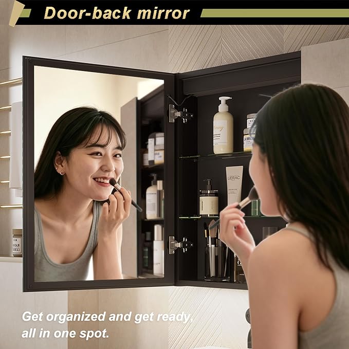 GANPE LED Lighted Bathroom Medicine Mirror Cabinet with Sockets & USBs, Anti-Fog Dimmable Light and Color Adjustment, Easy to Install Aluminum Cabinet (40 * 28 Three-Door)