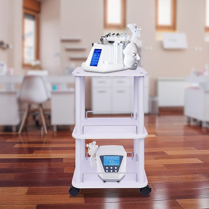 3 Tier Beauty Salon Trolley Cart Pedestal Rolling Cart Spa Stand Roller Trolley with Wheel Beauty Instrument Tray Rolling Cart Home Kitchen Dining Room Living Room Bathroom Bedroom