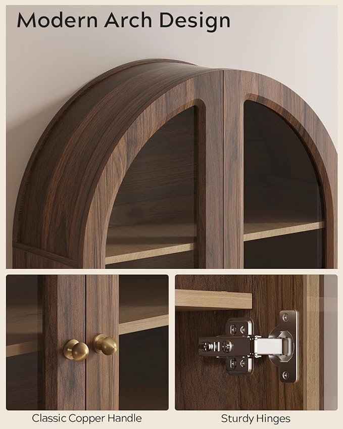 EYYTHUNG Fluted Arched Wall Cabinet, Large Wood Bathroom Medicine Cabinet Wall Mounted Cupboard, Modern Floating Storage Cabinet with Acrylic Door Adjustable Shelf, Organizer, Brown-Oak