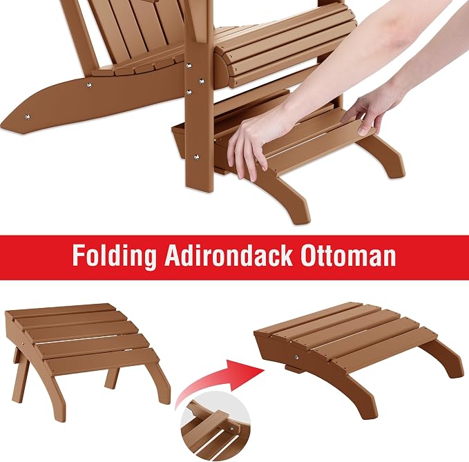 Costaelm Adirondack Chair Footrest, Patio Footstool, Ottoman, Outdoor Foot Rest, Waterproof, Teak