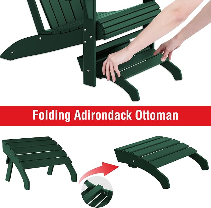 Costaelm Adirondack Chair Footrest, Patio Footstool, Ottoman Outdoor Foot Rest for Patio Waterproof, Adirondack Ottoman Patio Footstool, Dark Green