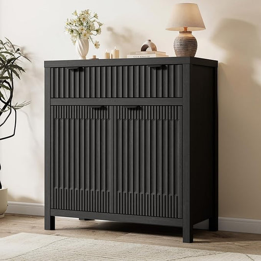 FLOWBACK Fluted Buffet Cabinet with Storage,34" Tall Kitchen Sideboard Cabinet Modern Credenza with Fluted Doors & Shelves Farmhouse Coffee Bar Media Console Accent Cabinets for Living Room, Entryway