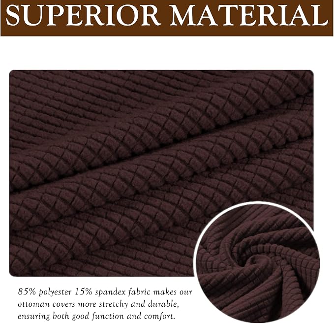 Stretch Ottoman Slipcover – Round Furniture Protector Fits 20"-23" Dia, for Footrests, Storage Ottomans & Folding Stools – Elastic Fabric Cover (Brown, Medium)