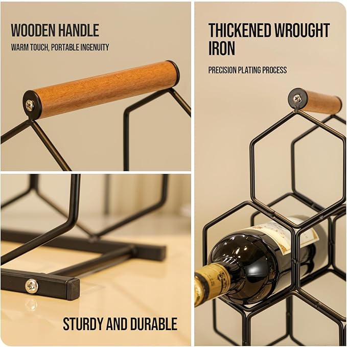 Small Black Wine Rack 6 Bottle Holder Countertop - Modern Metal Wire Wine Storage for Counter Top Table Top Coffee Bar Kitchen