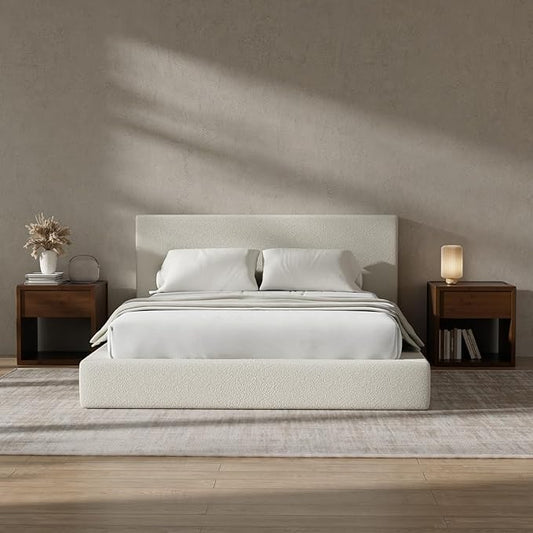 RECCI AirFrame California King Bed Frame with Headboard, Cloud Upholstered Platform Bed Frame, 5 Inch Foam Cushioned, No Box Spring, Easy Assembly(Cream Boucle)