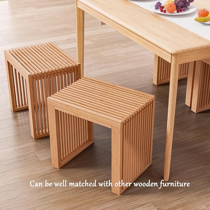 APRTAT Bamboo Dining Bench Indoor Small Bench Entryway Shoe Rack Bench,Outdoor Modern Wood Benches 17 Inch for Living Room Hallway Bedroom Bathroom Nature Small