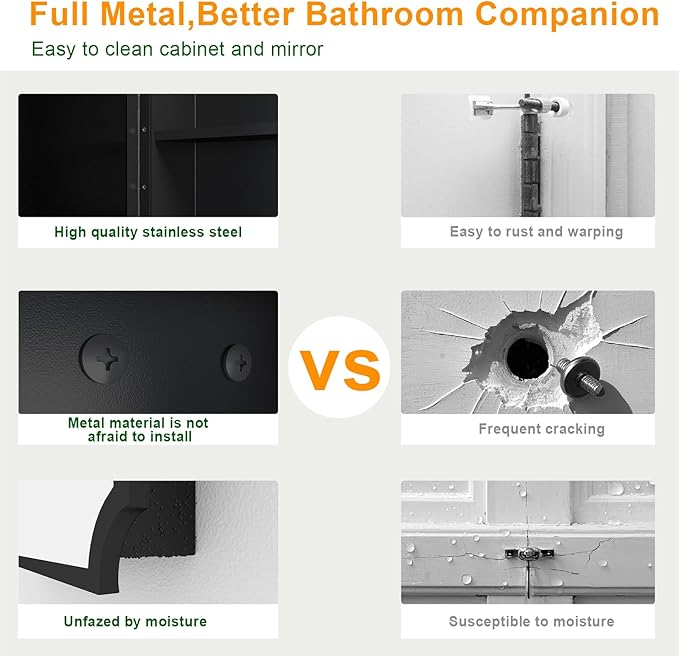 Black Decorative Medicine Cabinet Mirror, 20"x32" Recessed or Surface Mount Metal Irregular Medicine Cabinet for Bathroom, Elegant Curved Aesthetics Mirror with Storage, 2 Stable & Removable Shelves