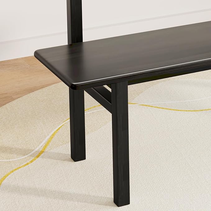 47" Entryway Bench, Black Dining Bench with Spindle Back Farmhouse Bench Wood Bench for Foyer Balcony Living Room, Black