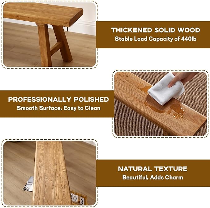 Narrow Entryway Bench Farmhouse Wood End of Bed Bench 20" 32" 39" 47" 55" 63" 71" 79" Sturdy Stable Skinny Long Benchs for Bedroom Hallway Dining Room Porch Easy to Assemble Natural Finish(79")