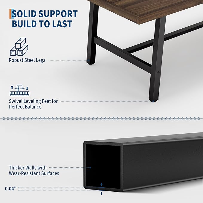 GarveeHome Industrial Dining Table for 6-8, 70.87" Heavy Duty Rectangular Kitchen Table with 2"×2" Metal Legs & Wood Top, Large Dining Table for Home Office, Dining (Brown, 71" Non-Extendable)