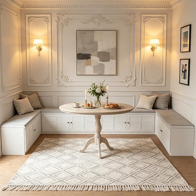 U-Shape Storage Bench with Cushion, Farmhouse Corner Dining Bench, Kitchen Breakfast Nook Bench with Hidden Storage, Convertible to Two L-Shapes, White for Dining Room Entryway Cloakroom