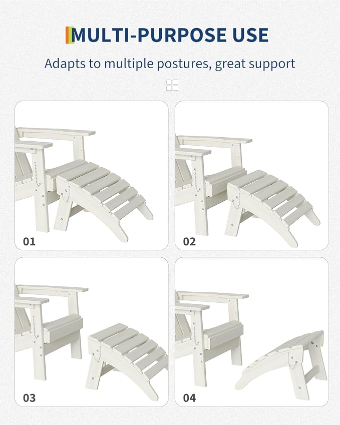 GarveeLife Folding Adirondack Ottoman Set of 2 for Adirondack Chair, HDPE All-Weather Footrest for in/Outdoor Patio Deck Backyard, White
