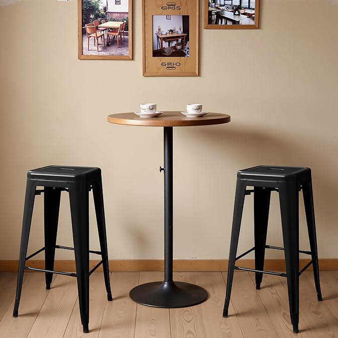 Furmax 30 Inch Metal Bar Stools Set of 4, Counter Height Stools, Industrial Bar Chairs Patio Stool Stackable Stool for Kitchen/Dining Room/Indoor Outdoor(Dark Black, 30'' Backless)