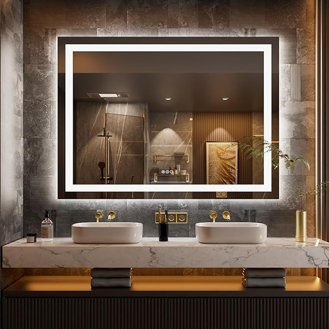 LOAAO 44"x60" LED Bathroom Mirror with Lights, Anti-Fog, Dimmable, Backlit + Front Lit, Lighted Bathroom Vanity Mirror for Wall, Memory Function