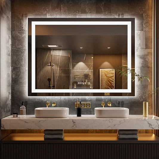 LOAAO 44"x60" LED Bathroom Mirror with Lights, Anti-Fog, Dimmable, Backlit + Front Lit, Lighted Bathroom Vanity Mirror for Wall, Memory Function