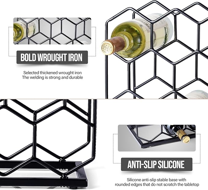 Countertop Wine Rack - 14 Bottle Freestanding Modern Gold Metal Small Wine Rack - Tabletop Wine Holder Stand for Cabinet, Pantry, Wine Bottle Storage