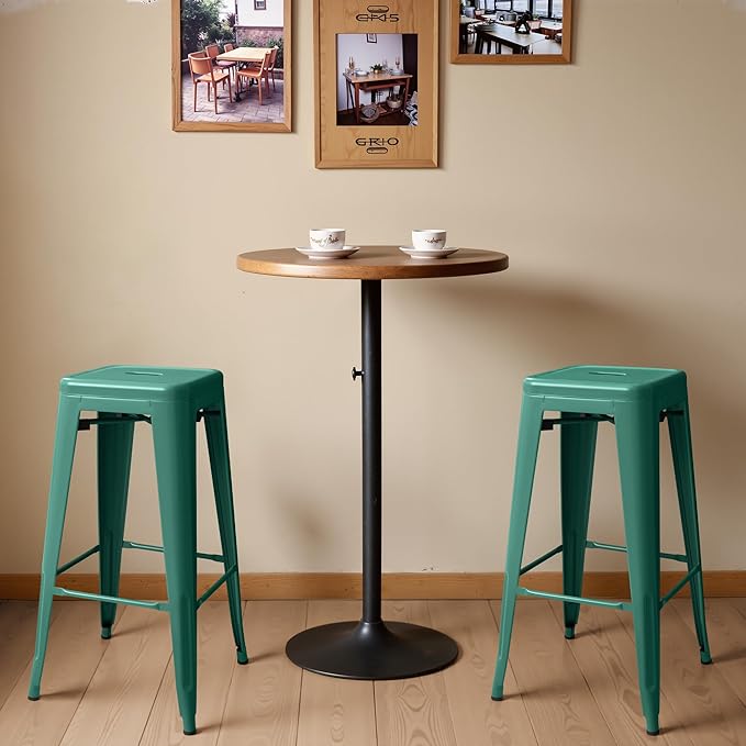 Furmax 30 Inch Metal Bar Stools Set of 4, Counter Height Stools, Industrial Bar Chairs Patio Stool Stackable Stool for Kitchen/Dining Room/Indoor Outdoor(Green, 30'' Backless)