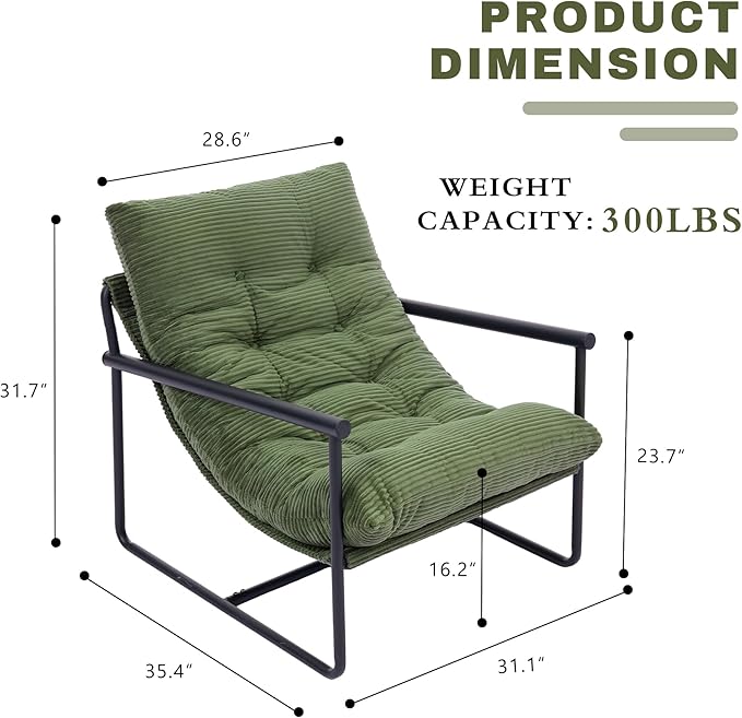 Modern Accent Chair for Living Room,Arm Chair with Metal Frame,Upholstered Armchair with Soft Cushion for Bedroom Lounge Reading Room (Green)