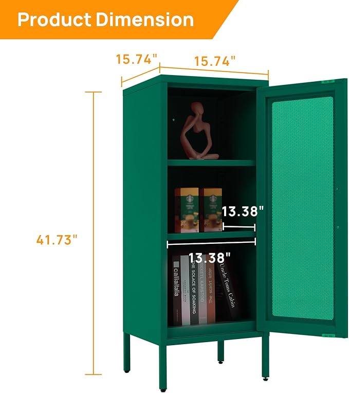 Slim Metal Storage Cabinet with Mesh Doors - 42'' Tall Narrow Organizer Tower, Compact Freestanding Cabinet, Versatile Utility Storage for Home, Office, Kitchen, Living Room, Durable and Modern Design
