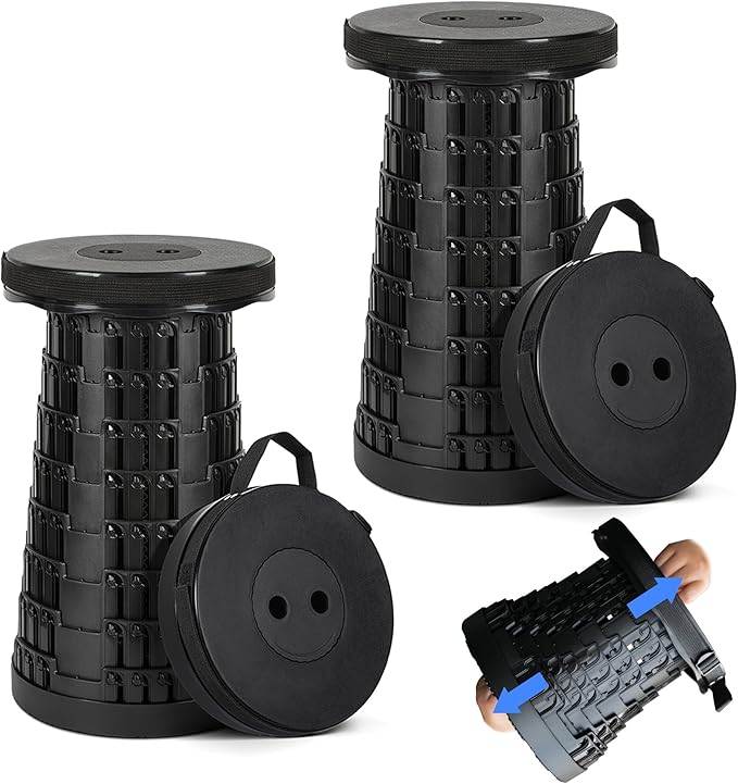 Collapsible Stool Max 620lbs Weight, Pack of 2, Lightweight & Portable Telescopic Stool for Adults, Adjustable Height Retractable Folding Seat or Footrest for Camping Hiking Travel