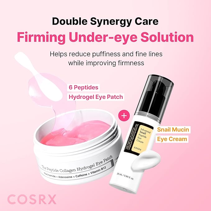 COSRX Pink Peptides Collagen Hydrogel Eye Patch for Puffy Eyes, Dark Circles & Fine Lines, Cooling Under Eye Patches (60), Korean Skin Care