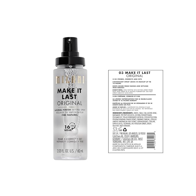 Milani Make It Last Setting Spray + Primer - Original Natural Finish, 24-Hour Wear Long Lasting Makeup Sealer & Finishing Spray, Cruelty-Free Vegan Face Mist, 2.03 Fl. Oz