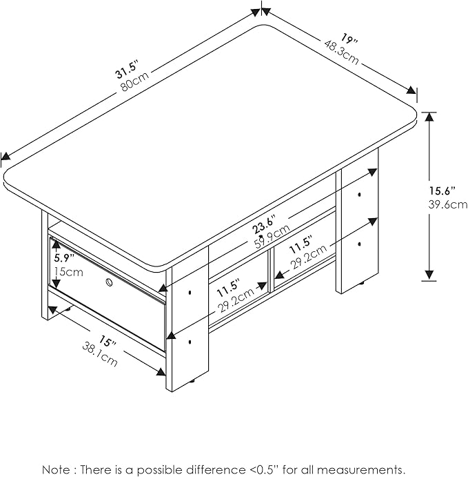Furinno Andrey Coffee Table, Small Modern Center Table with Storage and Bin Drawer, Side Table for Living Room, Bedroom, Home Office, Dark Espresso