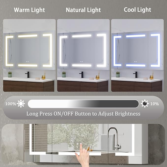 DEYGIA LED Medicine Cabinet with Mirror for Bathroom, Assembly-Free Lighted Medicine Cabinet, Defog, Stepless Dimming, 3 Colors, 2 Outlets, 2USB, Aluminum Wall Mounted Mirrored Cabinets, 48”Wx30“H