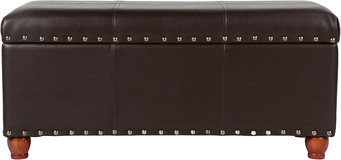 HomePop Espresso Faux Leather Storage Cocktail Bench with Nailhead Trim