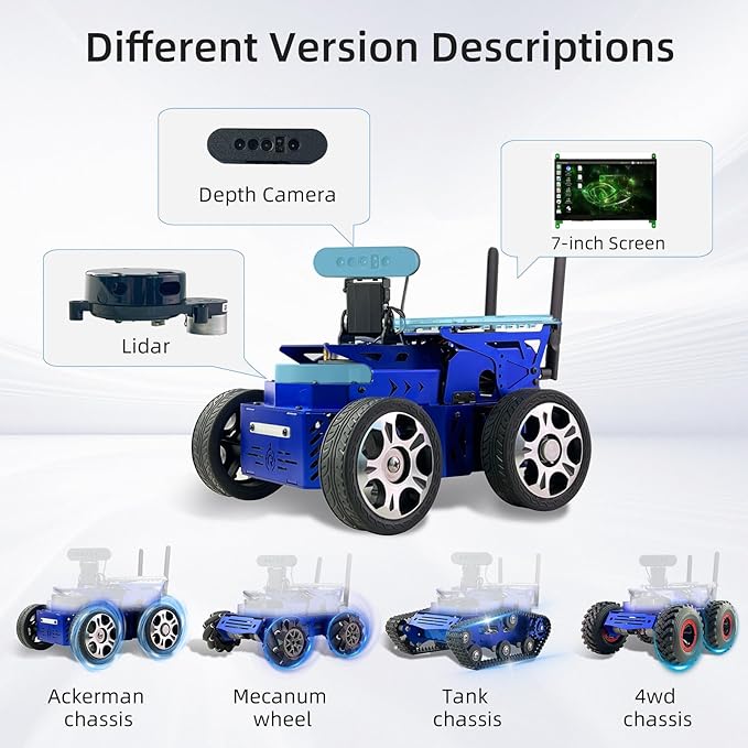 Jetson Nano ROS2ロボットLidarマッピングナビゲーション 7インチタッチスクリーン、アッカーマン型スマートカーシャーシ Pythonプログラミング AI画像認識 大人向け学習教育キット（Jetson Nano 4GB付属）