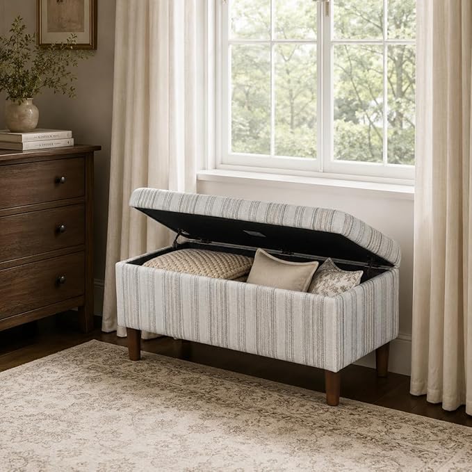HomePop Malmo Bench - Gray Striped Pattern