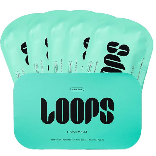 LOOPS クリーン スレート - デトックス ハイドロゲル フェイスマスク - デトックス、クレンジング、鎮静 - 深く浄化し、潤いを与える - 輝く肌へと導くフェイスマスク、毛穴の目立ちを抑える、5枚入り