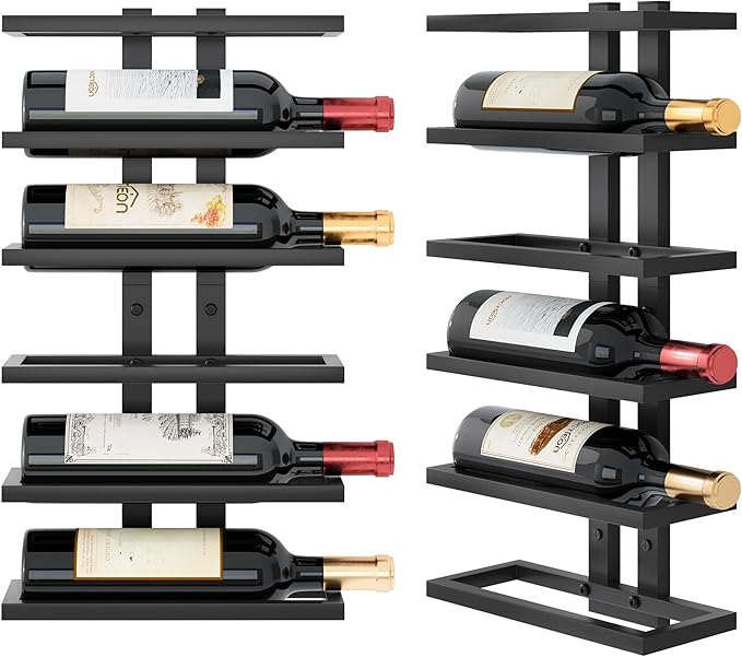 Hoctieon 6 Tier Wall Mount Wine Rack, Wall Racks for Wine Bottles Display and Storage, Hanging Bottle Organizer for Living Room, Dining Room, Wine Cellar, Bar, Black