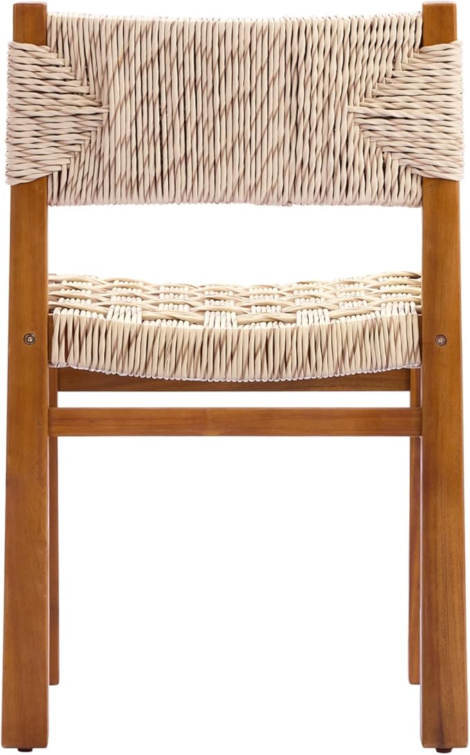 Christopher Knight Home Duro 6-Piece Outdoor Dining Set, Terrazzo Concrete Dining Table and Bench with 4 Acacia Wood Wicker Chairs, Patio Dining Table Set for Garden/Backyard, Light Grey+Teak+White