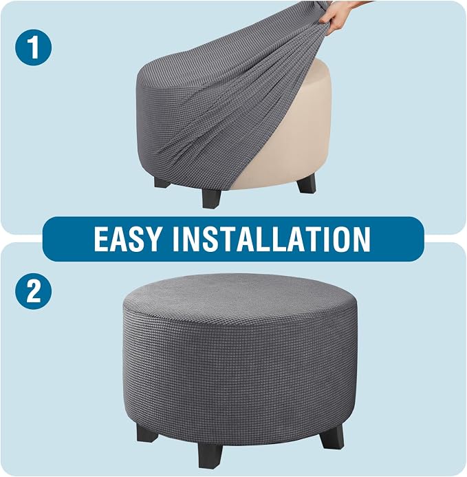 H.VERSAILTEX Ottoman Cover Stretch Ottoman Slipcover Round Ottoman Storage Cover Folding Stool Covers Furniture Protector Cover for Footrest Ottoman Fit Dia 20" - 23", Gray