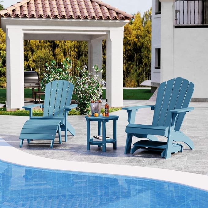 YEFU Adirondack Ottoman Set of 4, Adirondack Foot Rest, Patio Foot Rest, Folding Adirondack Footstool, Weather Resistant for Adirondack Chair, Widely Used for Outdoor, Porch, Backyard, Fire Pits-Blue
