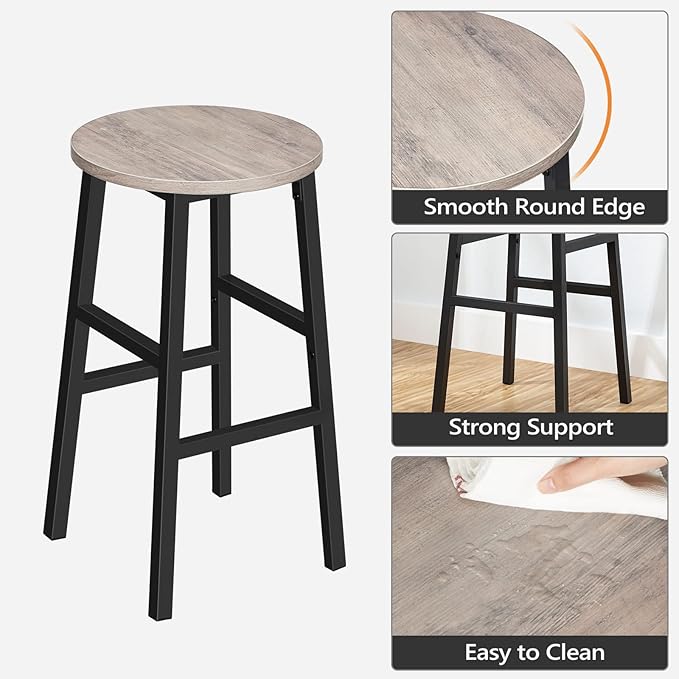 MAHANCRIS Bar Stools, Set of 2 Round Bar Chairs with Footrest, 24.4 Inch Kitchen Breakfast Bar Chairs, Industrial Bar Stools, Easy Assembly, for Dining Room, Kitchen, Greige BAHG0201Z