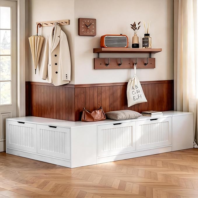 L-Shaped Corner Storage Bench for Dining, 63 Inch L-Shaped Corner Bench with Hidden Flip Top Storage, Space-Saving Breakfast Nook Bench for Small Kitchen, Dining Room & Entryway