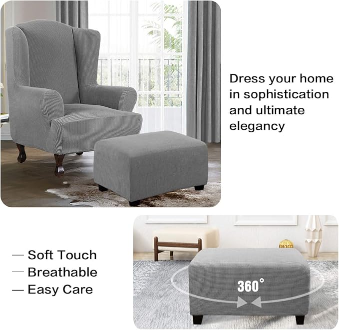 H.VERSAILTEX Ottoman Cover Slipcover Rectangle Fit Length 29"-34" Footrest Sofa Slipcovers Stool Cover Footstool Protector Covers Feature Stretch Thick Soft Jacquard Fabric Removable Washable - Dove