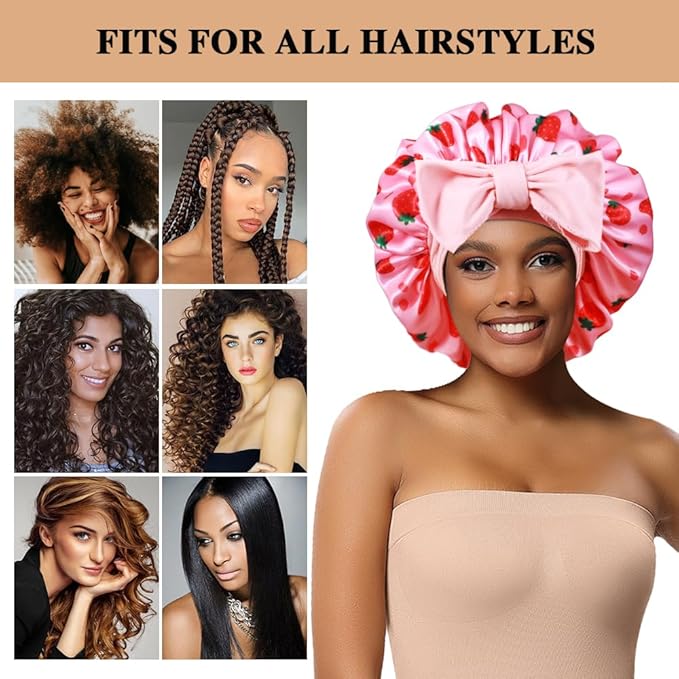2+3 Large Satin Bonnets with Scrunchies for Women, Hair Bonnet Sleeping Tie Bonnet for Braids Curly Hair