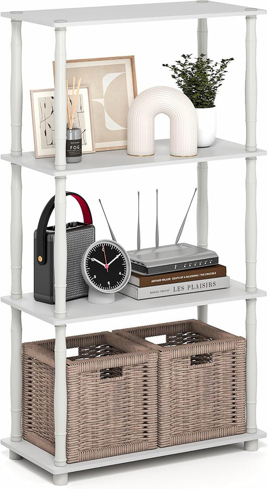 Furinno Turn-N-Tube Storage Shelves, 4-Tier Open Frame Book Shelf, Standing Corner Shelf, Toolless Open Shelves, Classic Tubes, for Organization and Storage, Living Room, Home Office, White