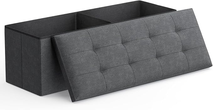 Magshion Folding Storage Ottoman Bench, 43 Inches Ottoman Foot Rest, Large End of Bed Bench, Storage Chest for Living Room, Entryway, Bedroom, 600 lbs Load Capacity, 15 x 43 x 15 Inches, Dark Gray